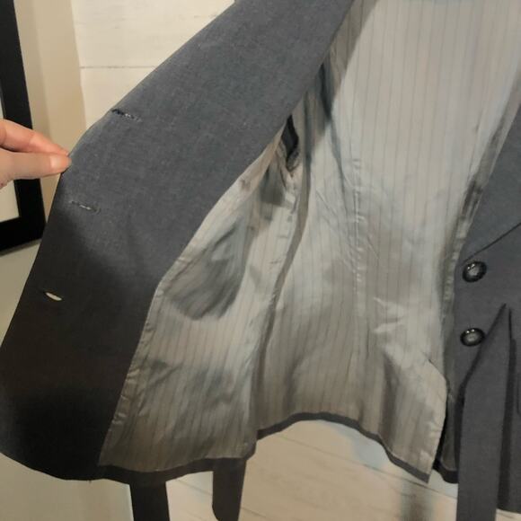 EMPHASIS gray 3 button w/tie front suit jacket career blazer Junior size large - Picture 6 of 9